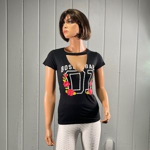 *Cold Crush Junior’s Black Cut Out Short Sleeve T- Shirt Sz S